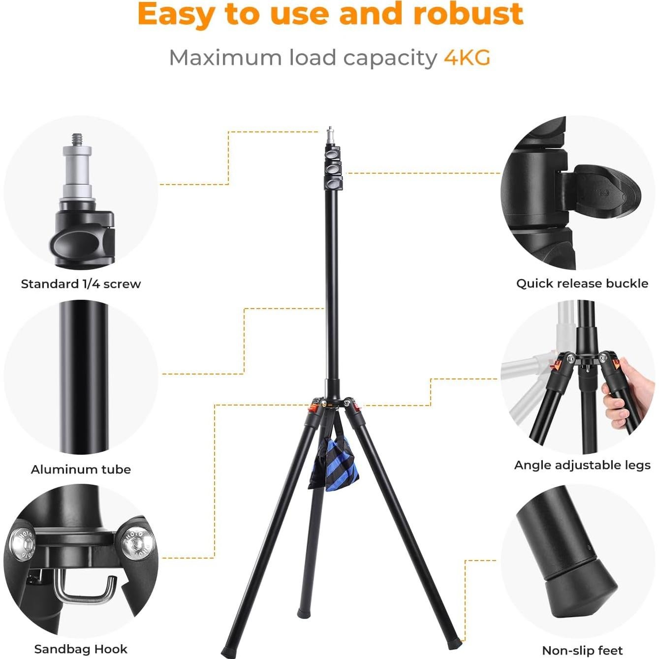 Soporte de Luz K&F Concept 2.2m Aluminio Trípode Compacto