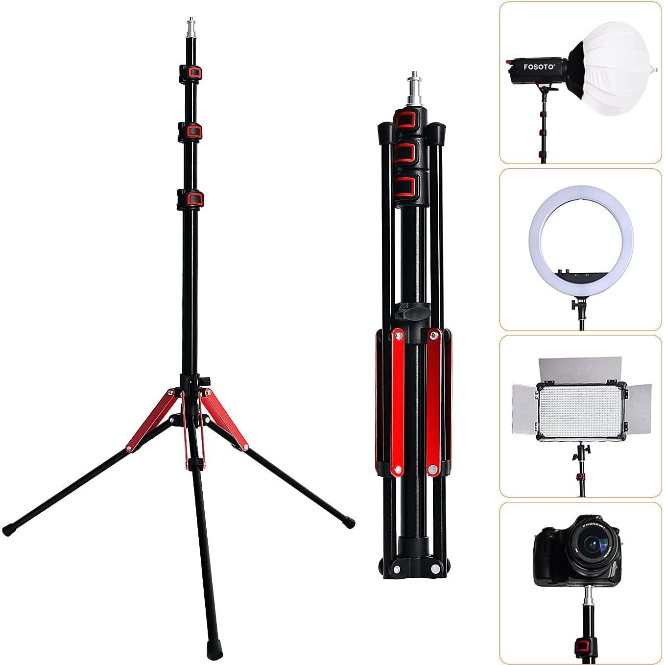 FOSOTO Photography 75" Light Stand Super Lightweight Aluminum Alloy Tripod Light Stand Reverse Legs for Ring Lights Relfectors Softboxes Umbrellas Backgrounds Video Studio with Carry Bag