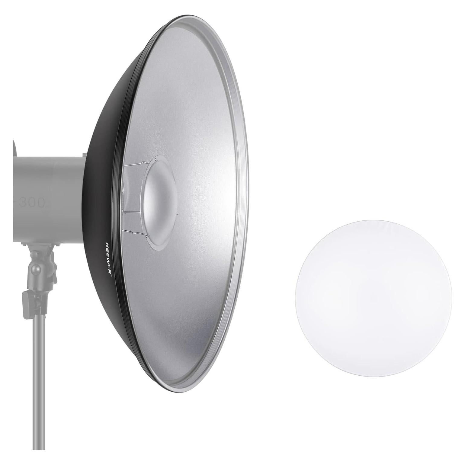 NEEWER 16"/41cm Aluminum Standard Reflector Beauty Dish with White Diffuser Sock for Bowens Mount Studio Strobe Flash Light, NEEWER Vision 4 ML300 S101-300W S101-400W etc