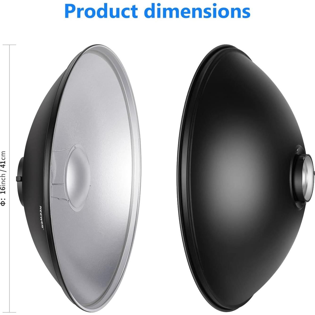NEEWER 16"/41cm Aluminum Standard Reflector Beauty Dish with White Diffuser Sock for Bowens Mount Studio Strobe Flash Light, NEEWER Vision 4 ML300 S101-300W S101-400W etc