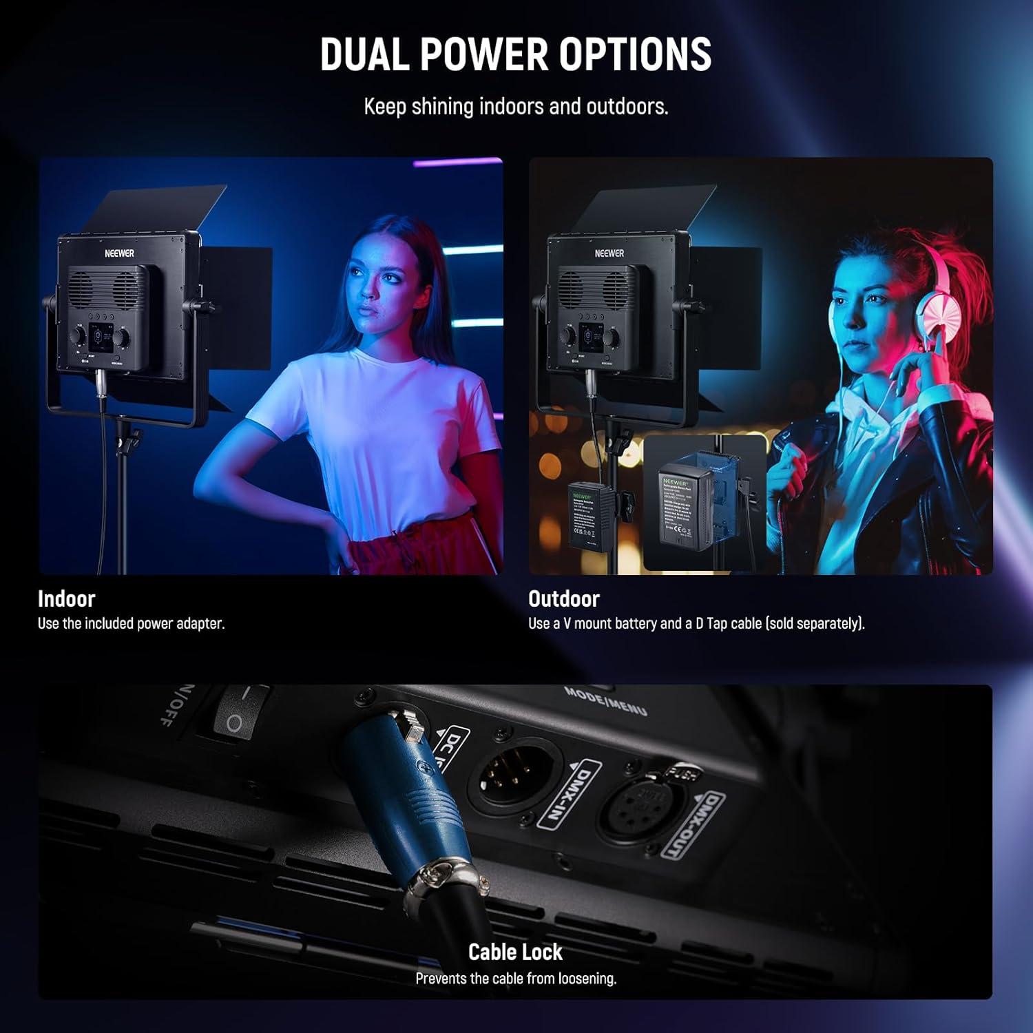 Kit de Luz de Video LED RGB NEEWER PL60C 60W con Soportes 2m