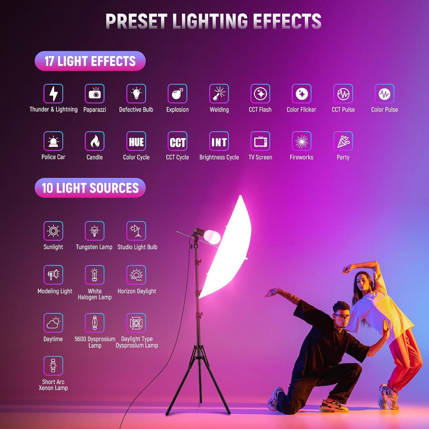 Bombilla LED RGB NEEWER 26W Control App 2700K-6500K E26