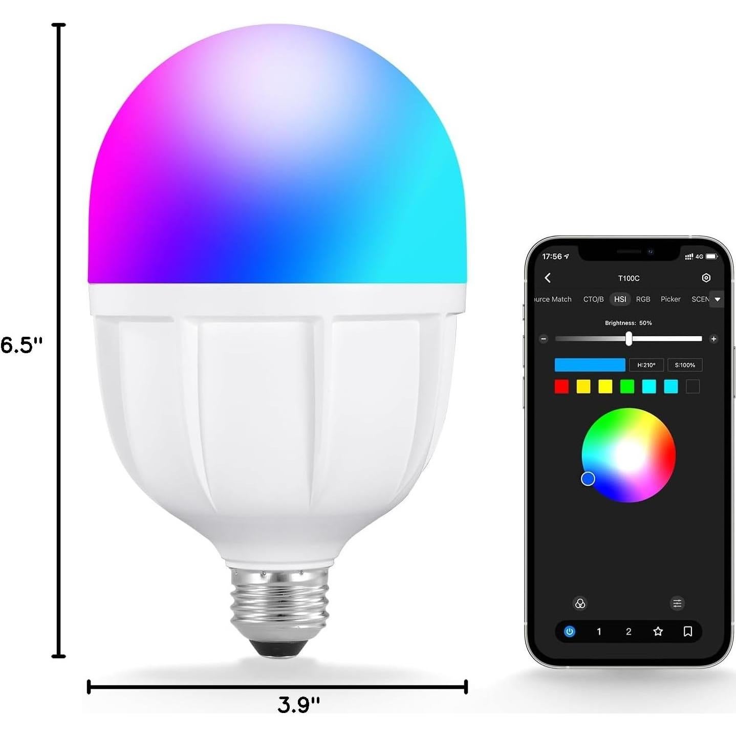 Bombilla LED RGB NEEWER 26W Control App 2700K-6500K E26