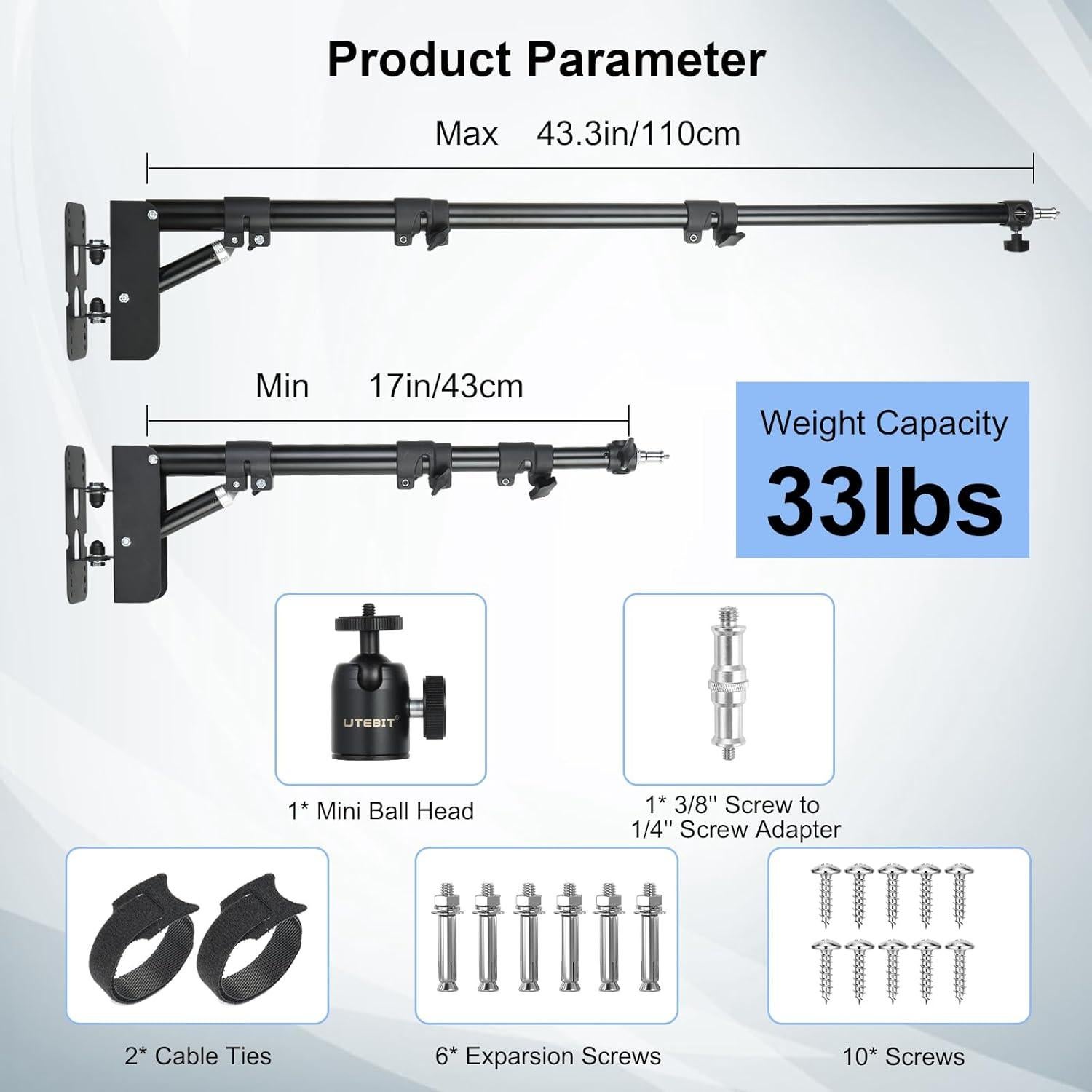 Brazo de Montaje en Pared UTEBIT 110cm Ajustable para Luz