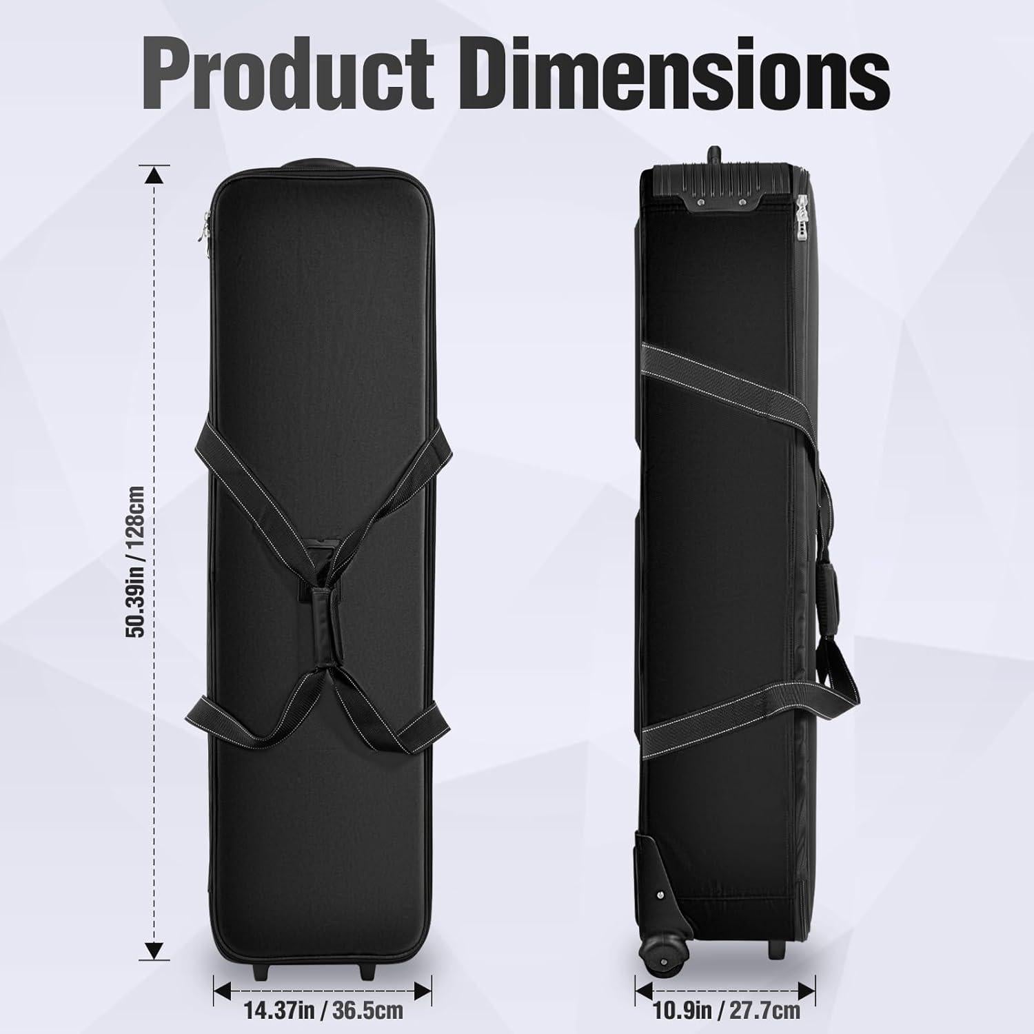EMART Photo Studio Equipment Trolley Case 50.4x14.4x11 inch/128x36.5x27.7cm, Black Heavy Duty Carrying Rolling Camera Bag with Wheels for Light Stand, Tripod, Softbox, Flash