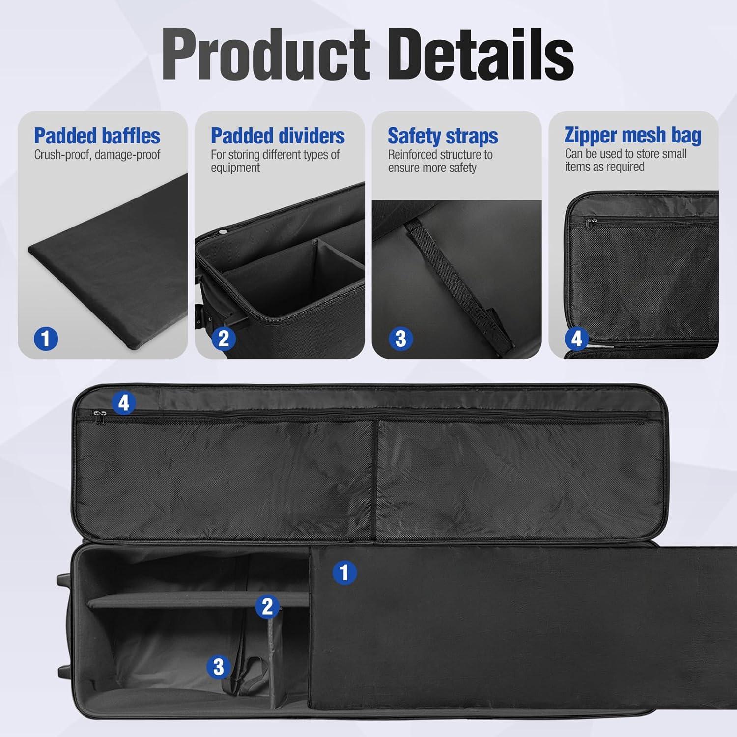 EMART Photo Studio Equipment Trolley Case 50.4x14.4x11 inch/128x36.5x27.7cm, Black Heavy Duty Carrying Rolling Camera Bag with Wheels for Light Stand, Tripod, Softbox, Flash