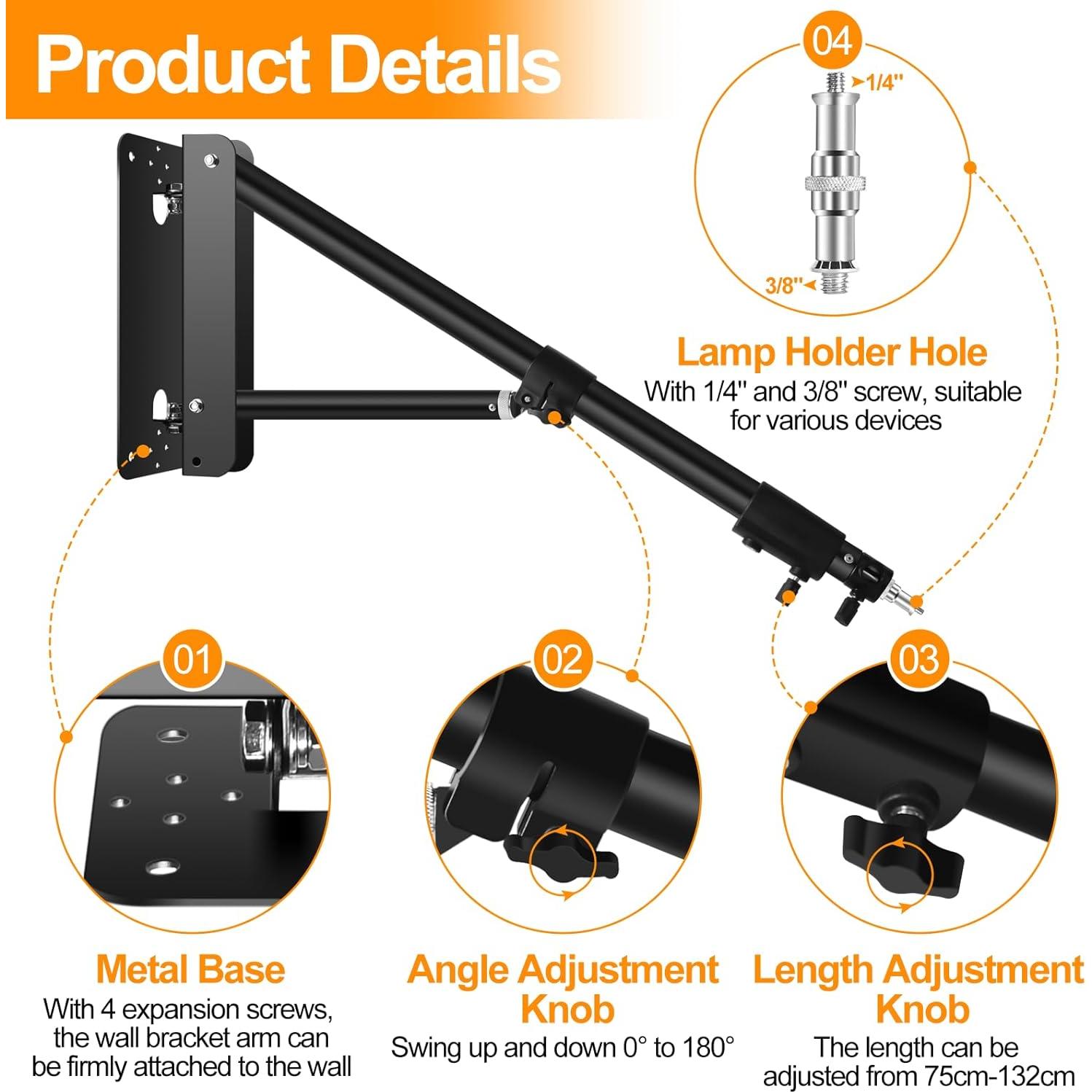 Soporte de Pared para Luz de Anillo FUDESY 130cm Ajustable