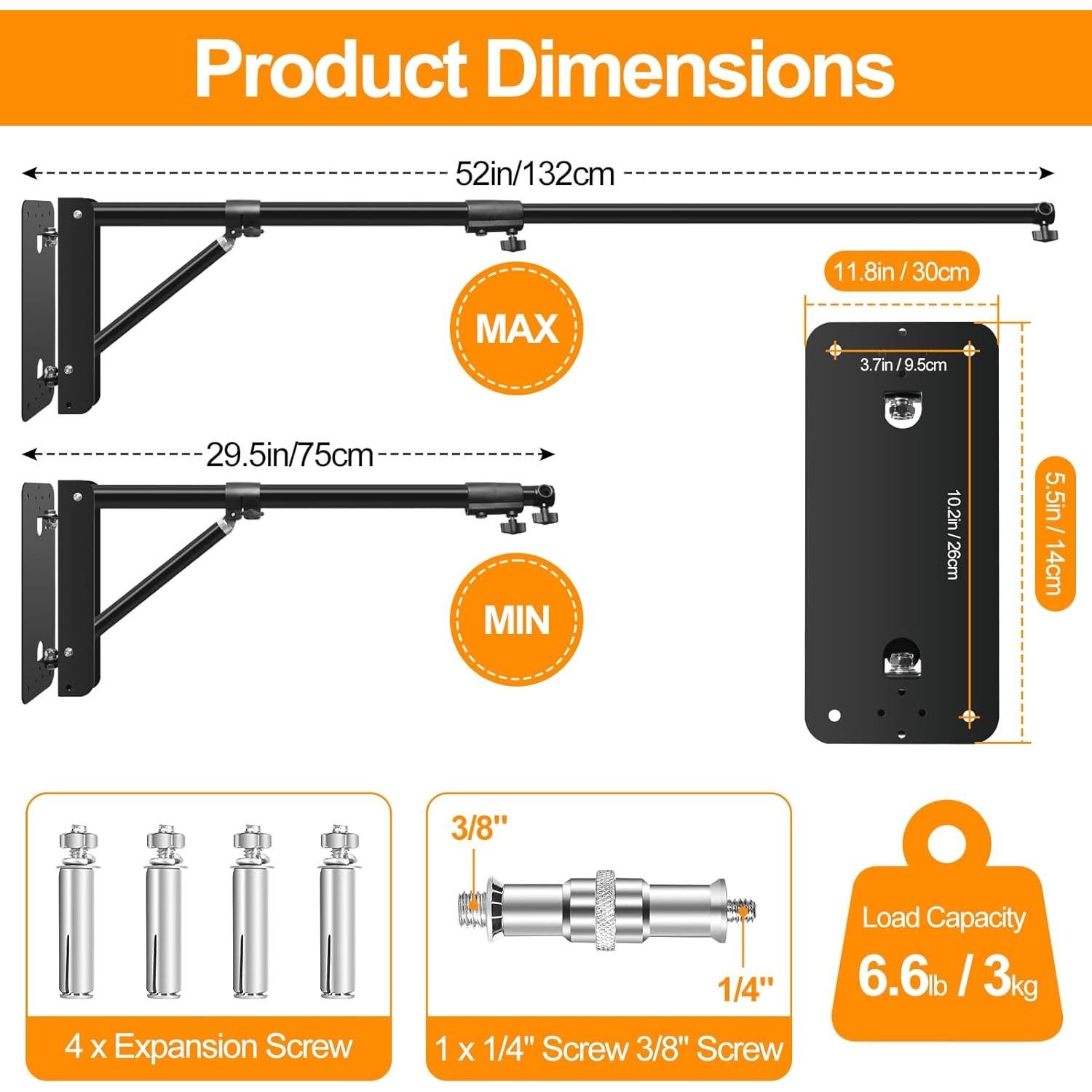 Soporte de Pared para Luz de Anillo FUDESY 130cm Ajustable