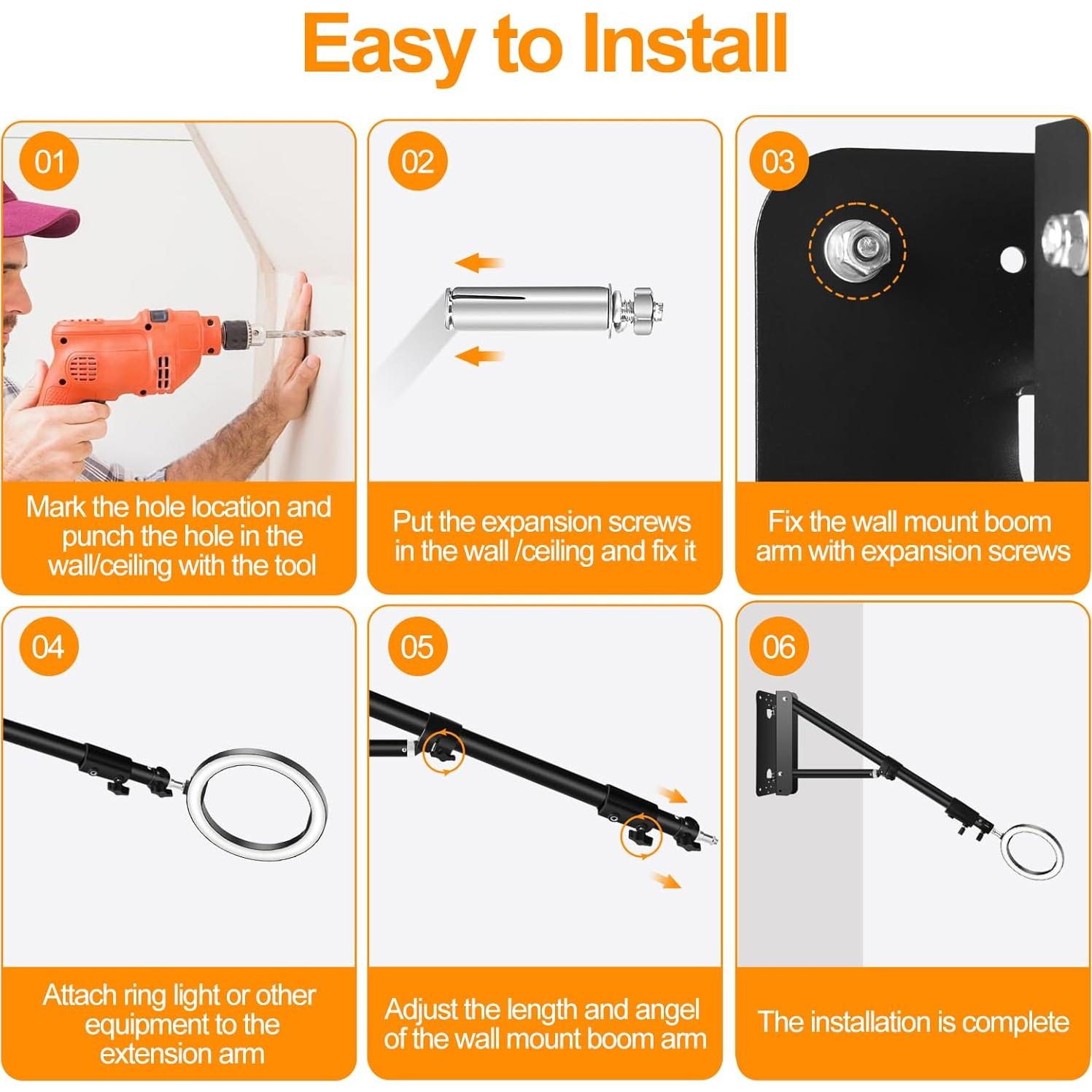 Soporte de Pared para Luz de Anillo FUDESY 130cm Ajustable