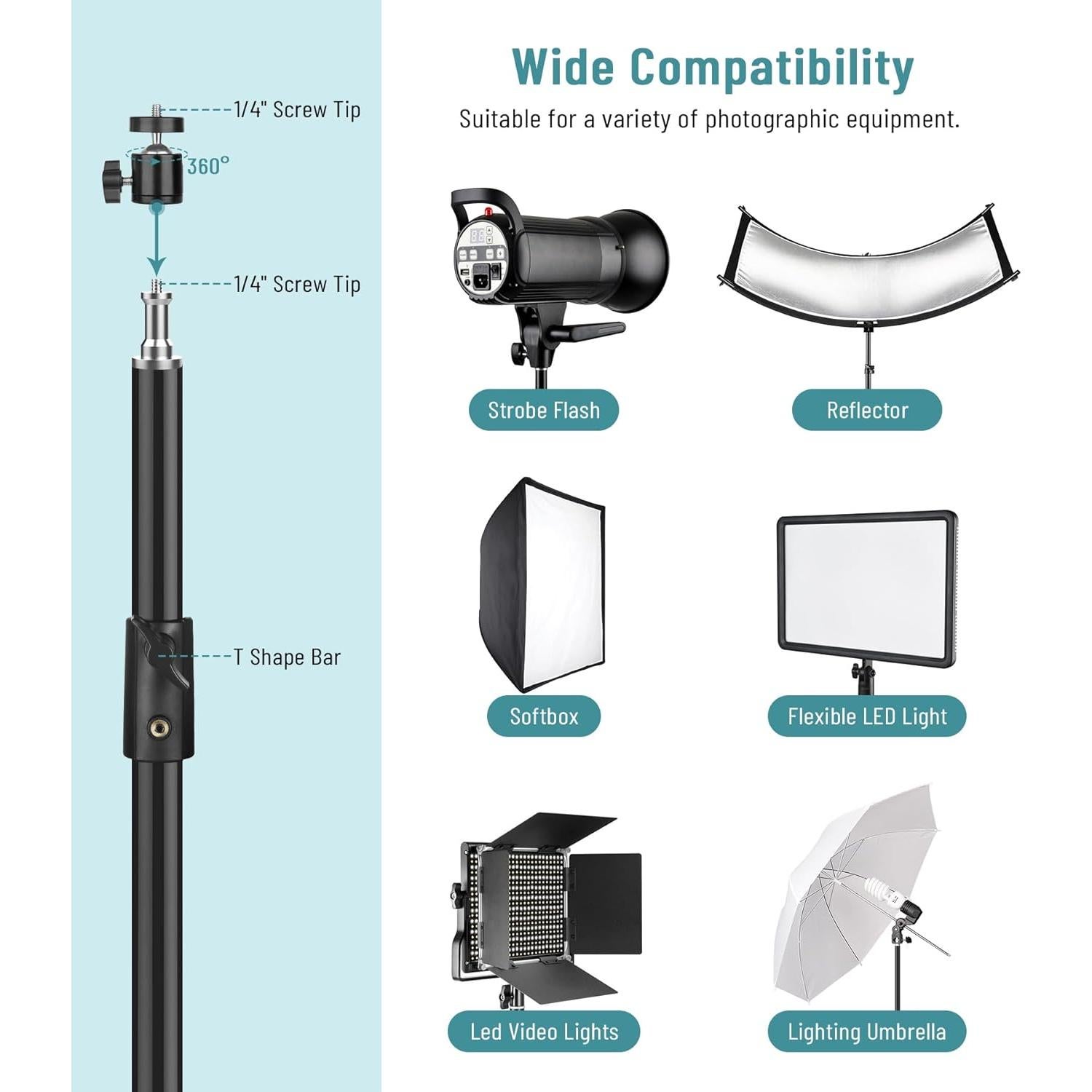 Paquete de 2 Soportes de Trípode de Fotografía 2.8m Aluminio
