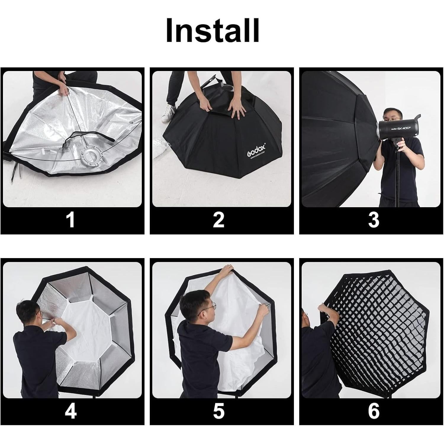 Softbox Octágono Godox 120cm con Rejilla y Difusores