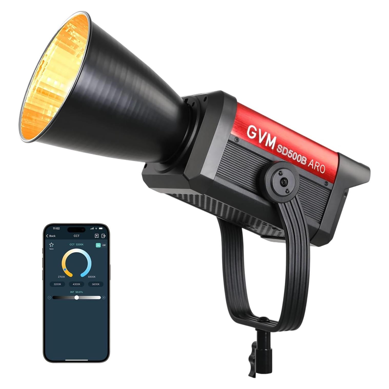 GVM 500W LED Video Light with APP Bluetooth Control, 2700K-6800K CCT, 227040lux@1m, Studio Photography Lighting with Bowen Mount, Continuous Output Lighting with Standard Cover, CRI 97+,COB Lamp Beads