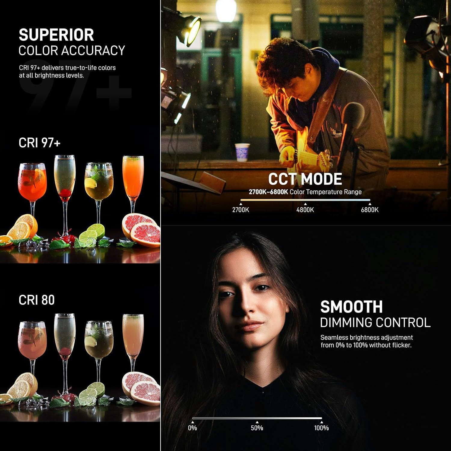 GVM 500W LED Video Light with APP Bluetooth Control, 2700K-6800K CCT, 227040lux@1m, Studio Photography Lighting with Bowen Mount, Continuous Output Lighting with Standard Cover, CRI 97+,COB Lamp Beads