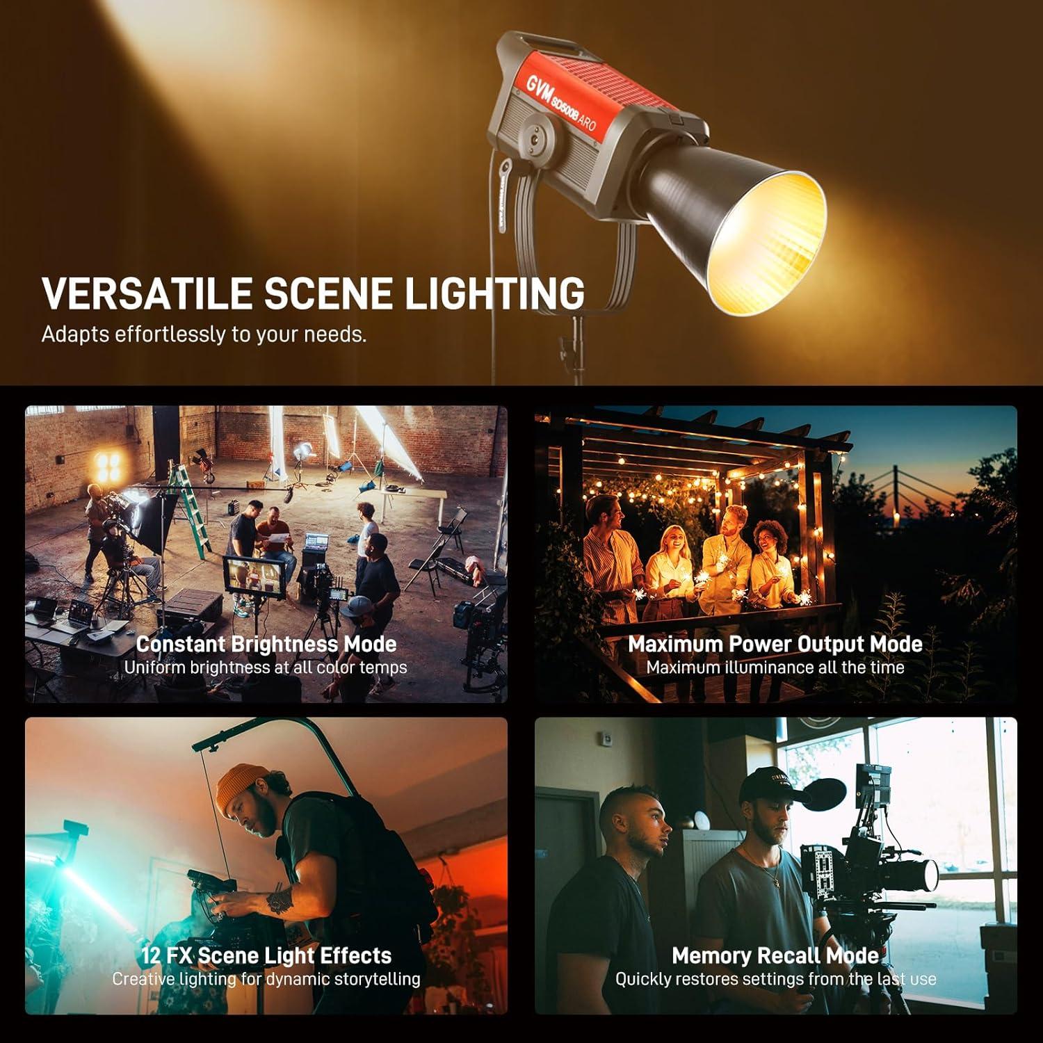 GVM 500W LED Video Light with APP Bluetooth Control, 2700K-6800K CCT, 227040lux@1m, Studio Photography Lighting with Bowen Mount, Continuous Output Lighting with Standard Cover, CRI 97+,COB Lamp Beads