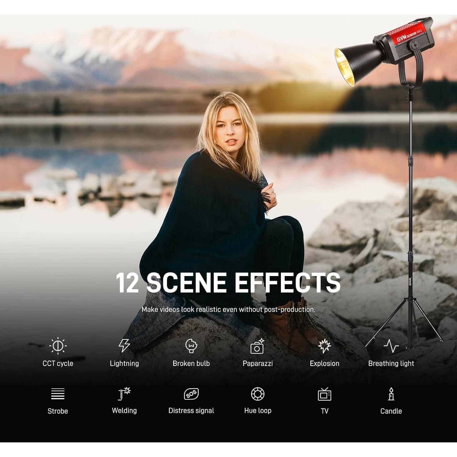 GVM 500W LED Video Light with APP Bluetooth Control, 2700K-6800K CCT, 227040lux@1m, Studio Photography Lighting with Bowen Mount, Continuous Output Lighting with Standard Cover, CRI 97+,COB Lamp Beads