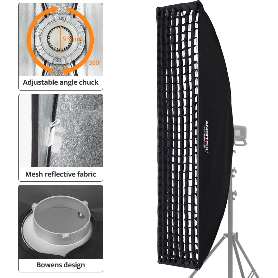 Softbox Rectangular AMBITFUL 35x160cm con Rejilla Panal (2PCS)