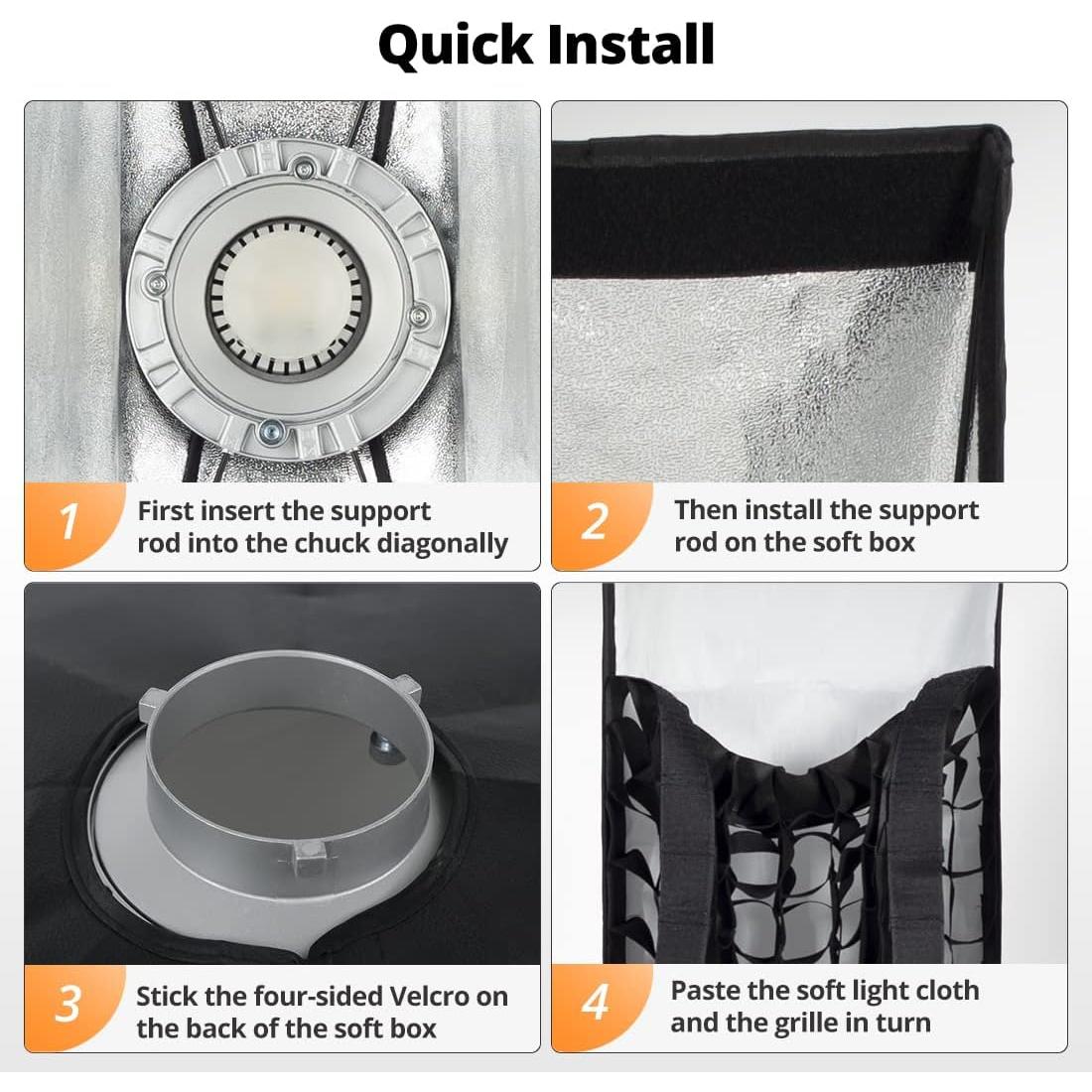 Softbox Rectangular AMBITFUL 35x160cm con Rejilla Panal (2PCS)