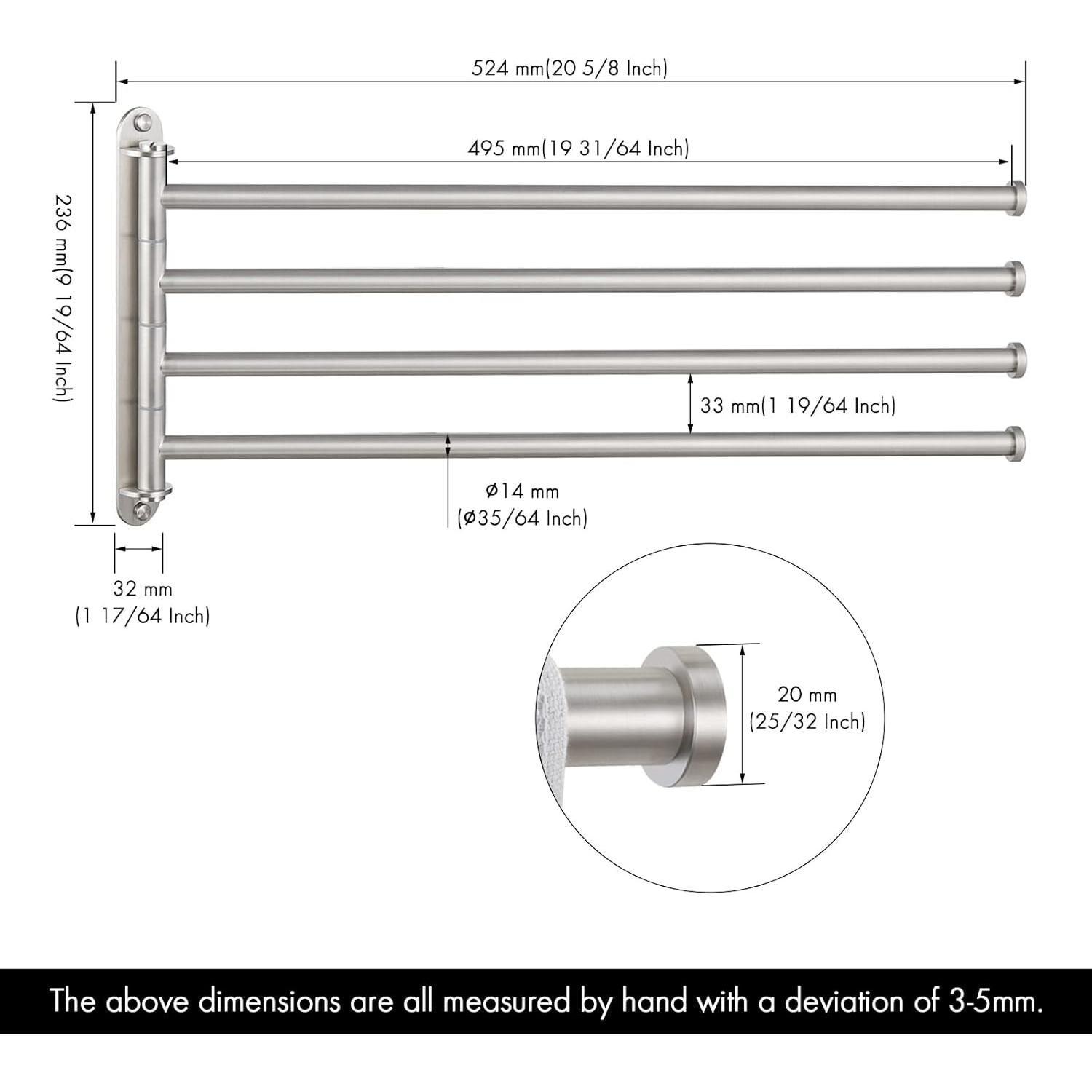 Barra de Toalla Giratoria KES 49.5 cm 4-Brazos Acero Inoxidable