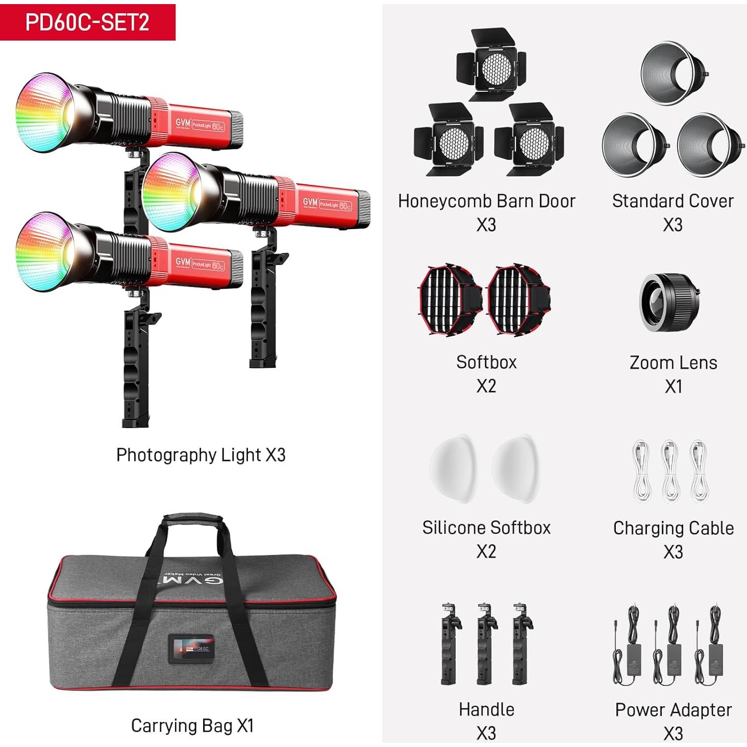 Luz de Video GVM PD60C RGB 60W con Softbox y Resistencia IP65