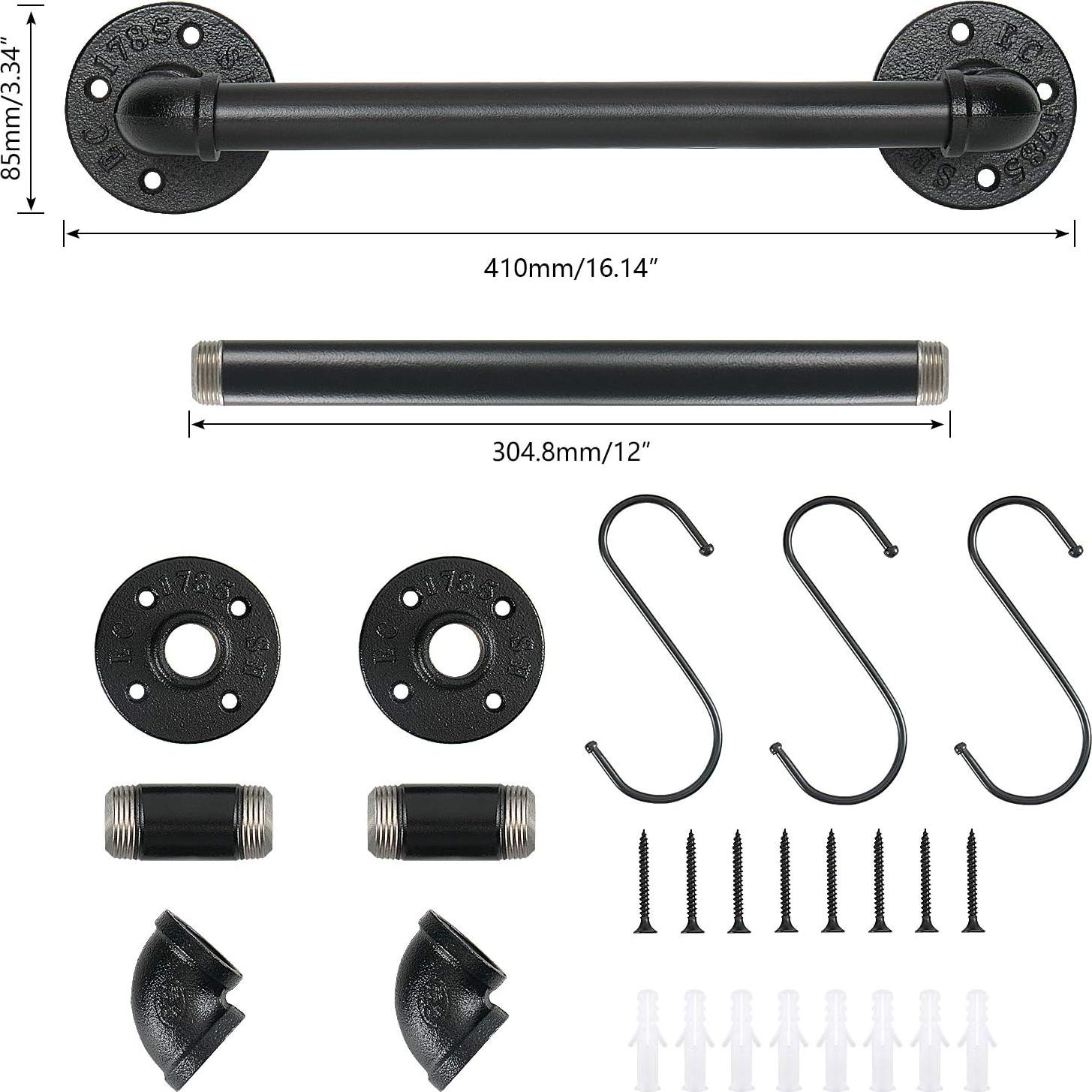 Soporte de Toalla Jeasor 30 cm Negro Industrial Pared