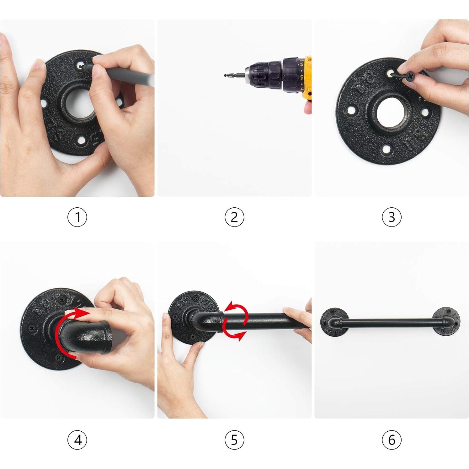 Soporte de Toalla Jeasor 30 cm Negro Industrial Pared