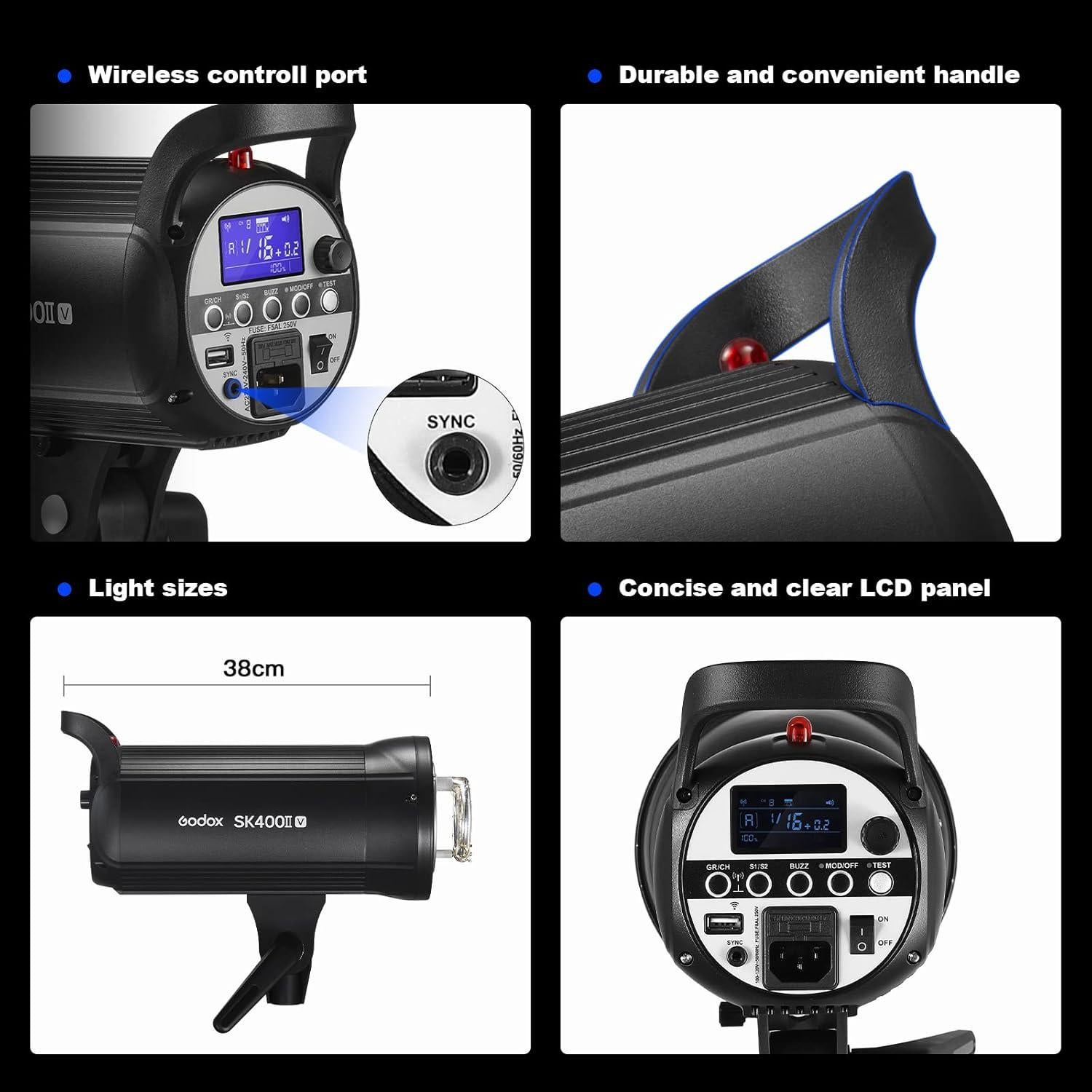 Flash Estroboscópico Godox SK400IIV 400W Inalámbrico Bowens