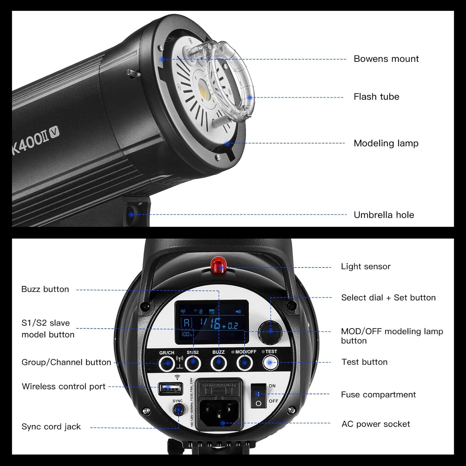 Flash Estroboscópico Godox SK400IIV 400W Inalámbrico Bowens
