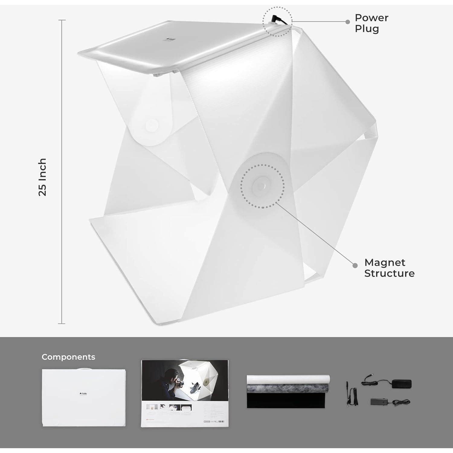 Foldio3 (25inch Lightbox for Product Photography / 25" x 25" / Portable Studio, Dimmable LED Chips, CRI 97+, Background Sheet Included | ORANGEMONKIE | World 1st All-in-one Photo Studio)