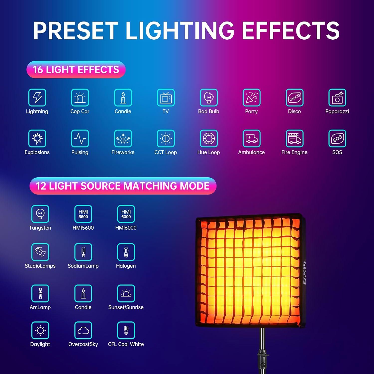 Luz de Video LED GVM B100C 100W RGB Flexible 2000K-10000K