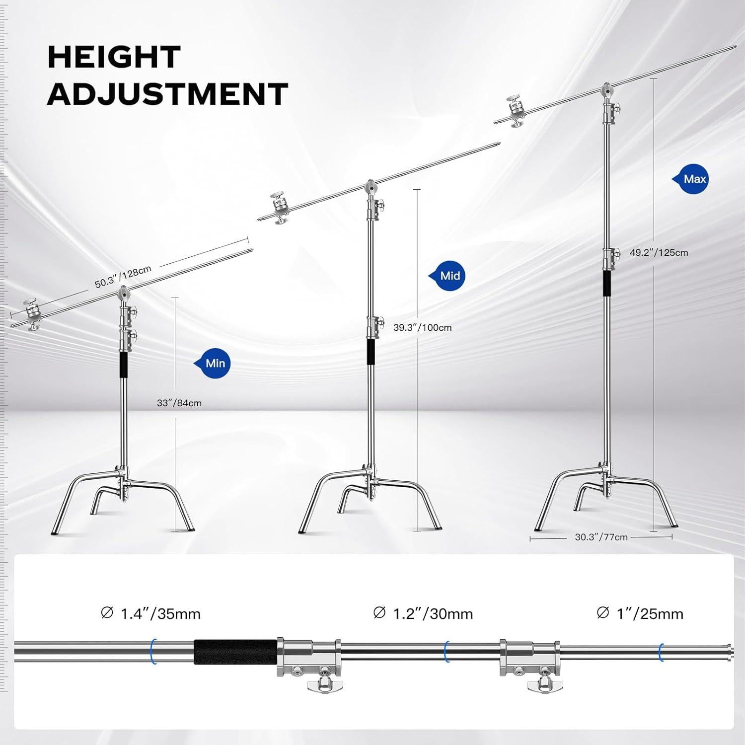 Soporte C de Alta Resistencia 210cm con Brazo y Bolsa de Arena