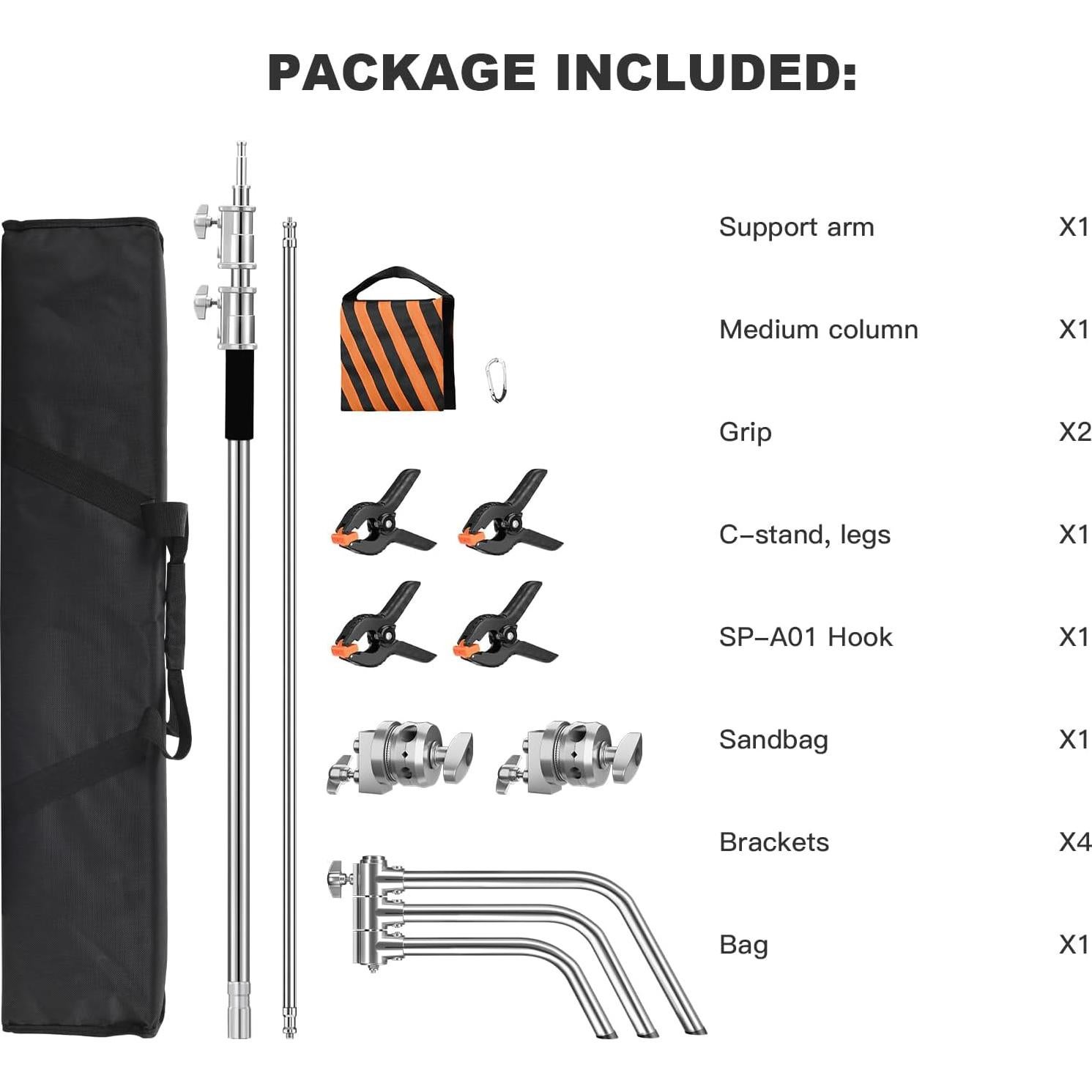 Soporte C de Alta Resistencia 210cm con Brazo y Bolsa de Arena