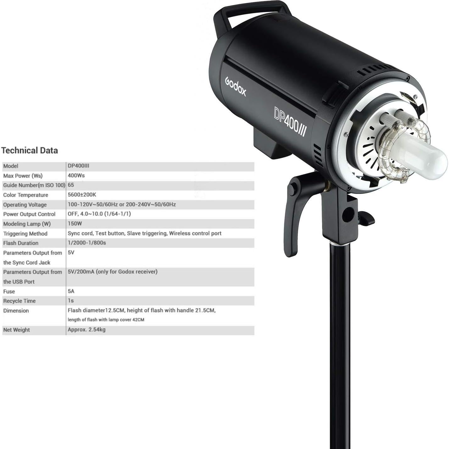 Flash de Estudio Godox DP400III 400Ws Inalámbrico 5600K