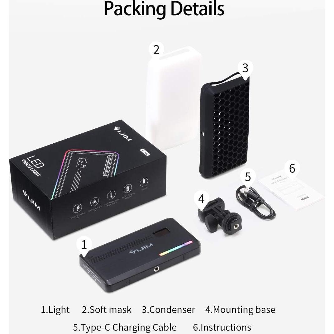 Luz LED de Video RGB VIJIM VL196 Dimmable 2500K-9000K