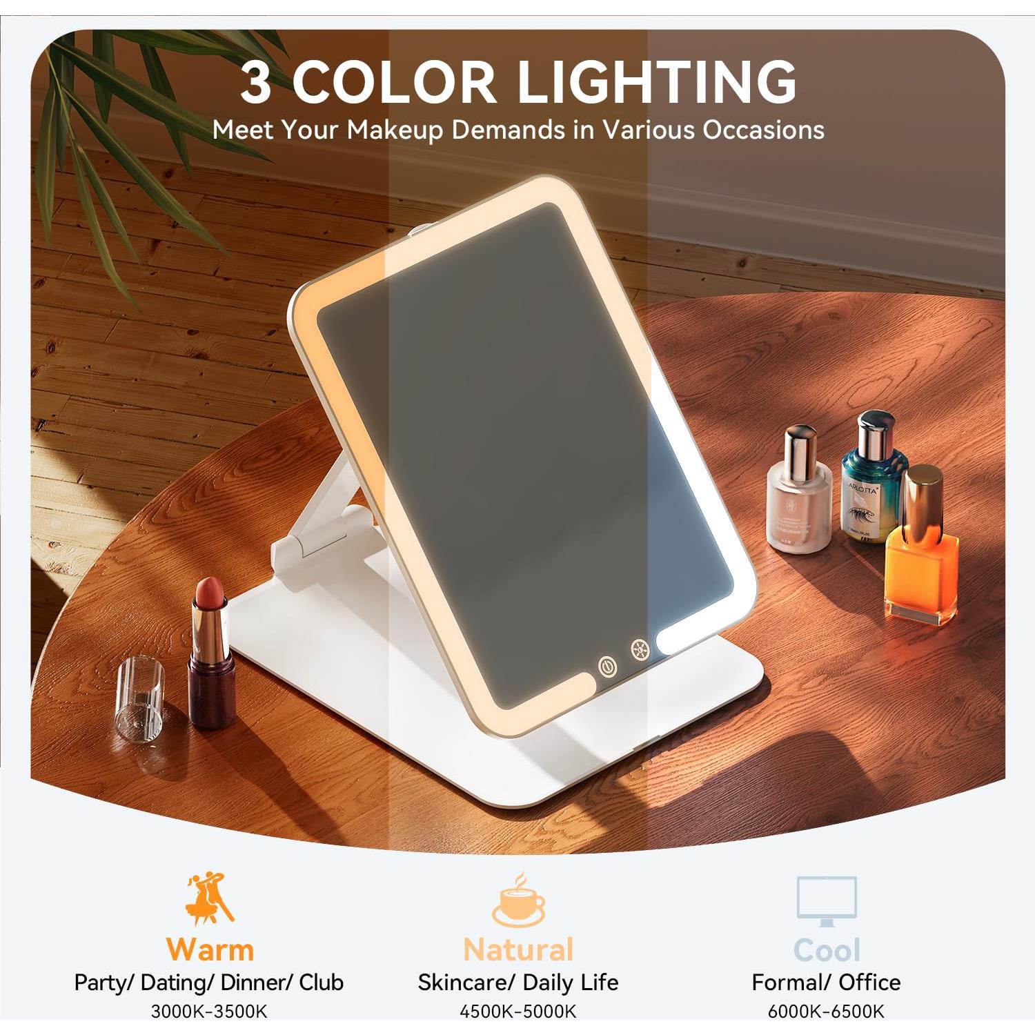 Espejo de Maquillaje Auxmir Plegable con Luz LED 72, Blanco