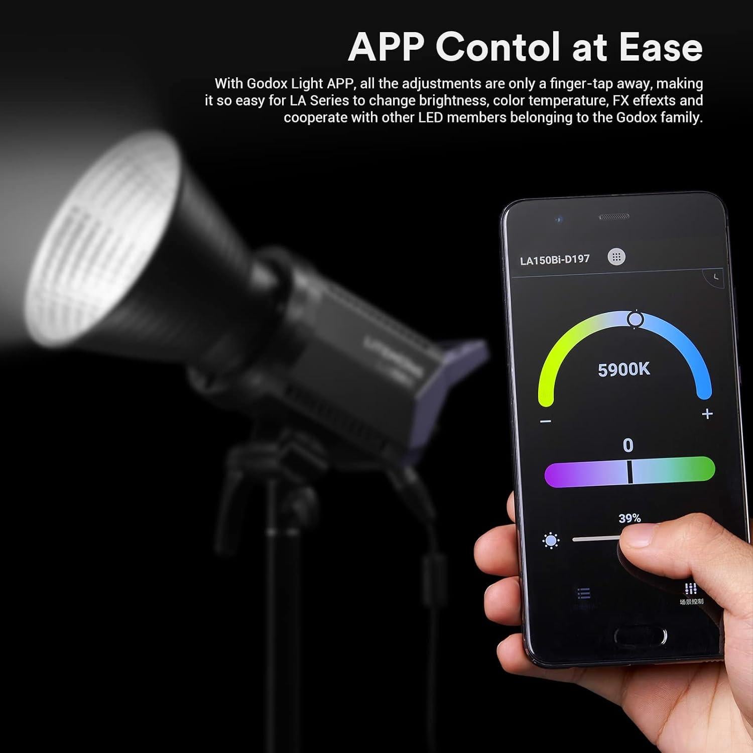 Godox LA150D LED Video Light, 190W 84800LUX@1M Daylight Studio, 5600K Bowens Mount LED Continuous Light, CRI 96+ 8 FX Effect 0-100% Dimming APP Control Photography Light