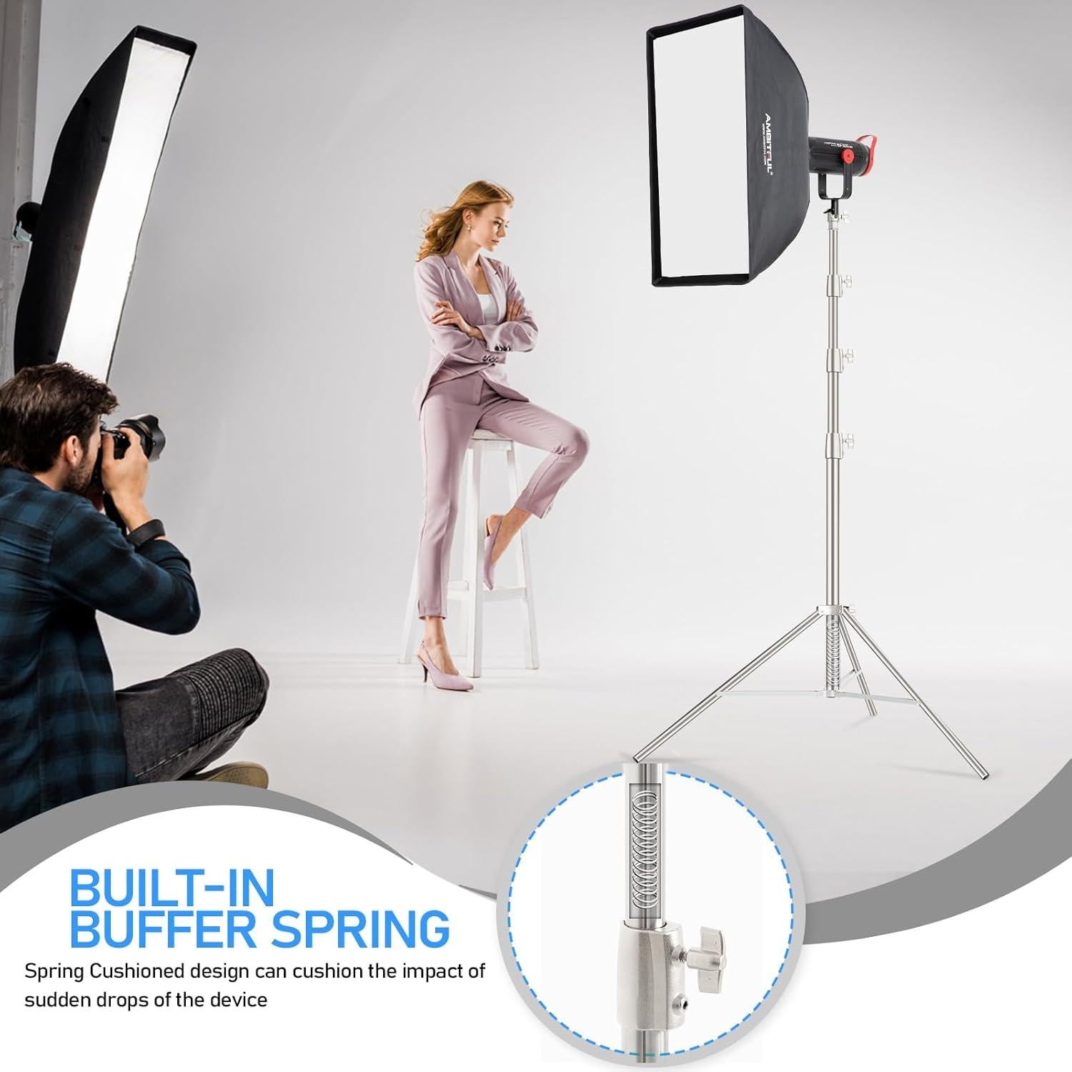AMBITFUL 13ft/4m Photography Light Stand,Stainless Steel Spring Cushioned Heavy Duty Tripod Stand with 1/4" to 3/8" Universal Adapter Flash Stand for Parabolic Softbox, Strobe, Monolight