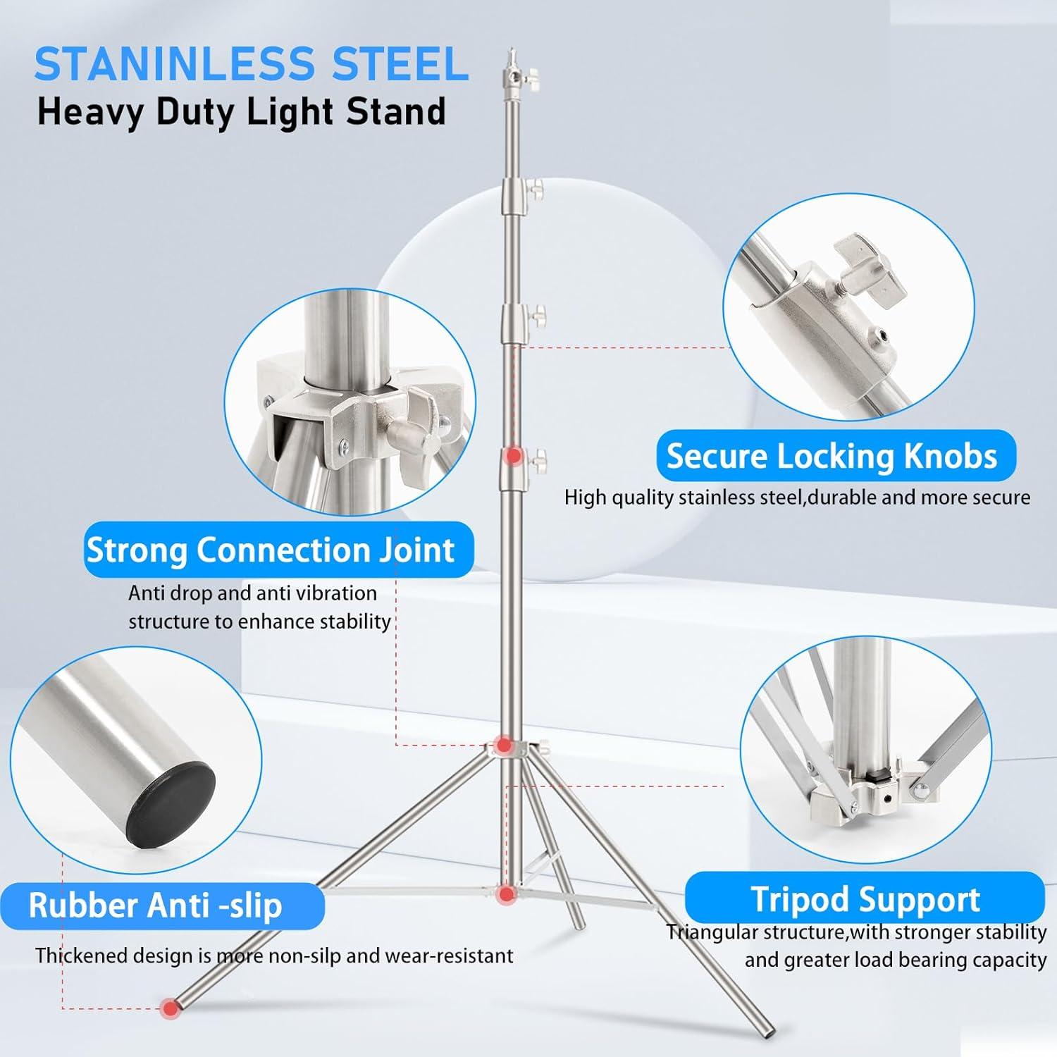 AMBITFUL 13ft/4m Photography Light Stand,Stainless Steel Spring Cushioned Heavy Duty Tripod Stand with 1/4" to 3/8" Universal Adapter Flash Stand for Parabolic Softbox, Strobe, Monolight