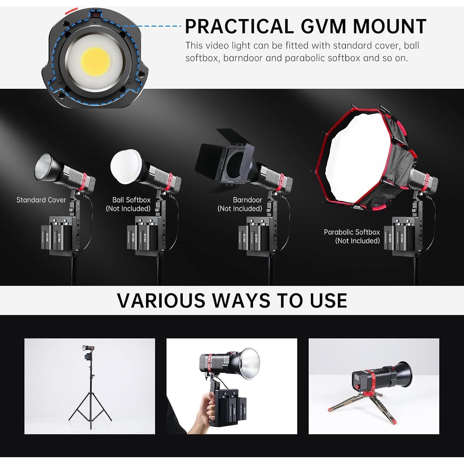 Luz de Video GVM 60W LED Portátil 2700-6800K con Baterías
