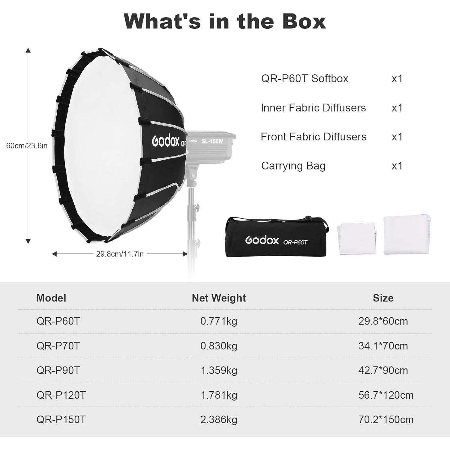Godox Softbox 60cm Montura Bowens Compacto con Difusores