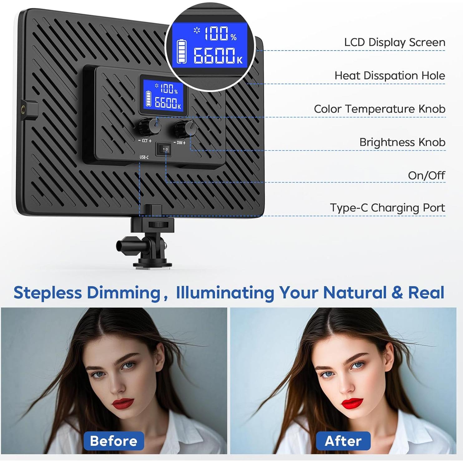 Paquete de 2 luces LED Unicucp con batería 8000mAh y soporte