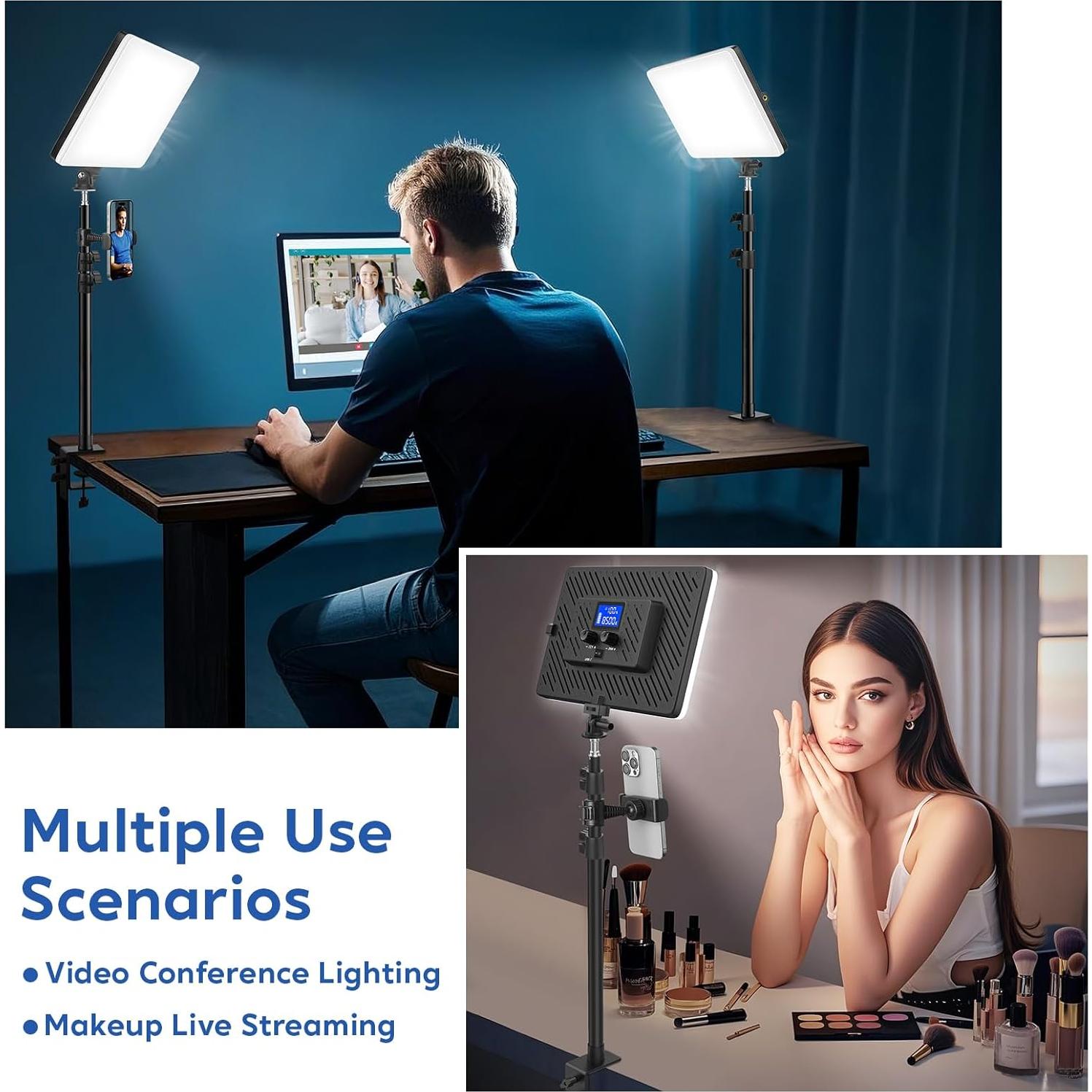 Paquete de 2 luces LED Unicucp con batería 8000mAh y soporte