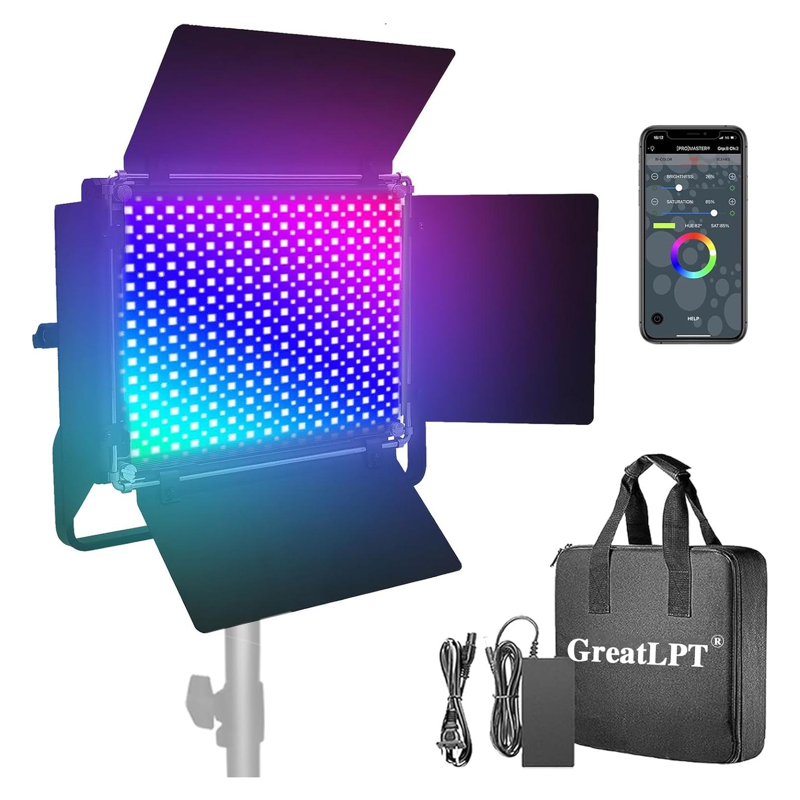 Kit de Iluminación Fotográfica RGB 50W GreatLPT con Control APP
