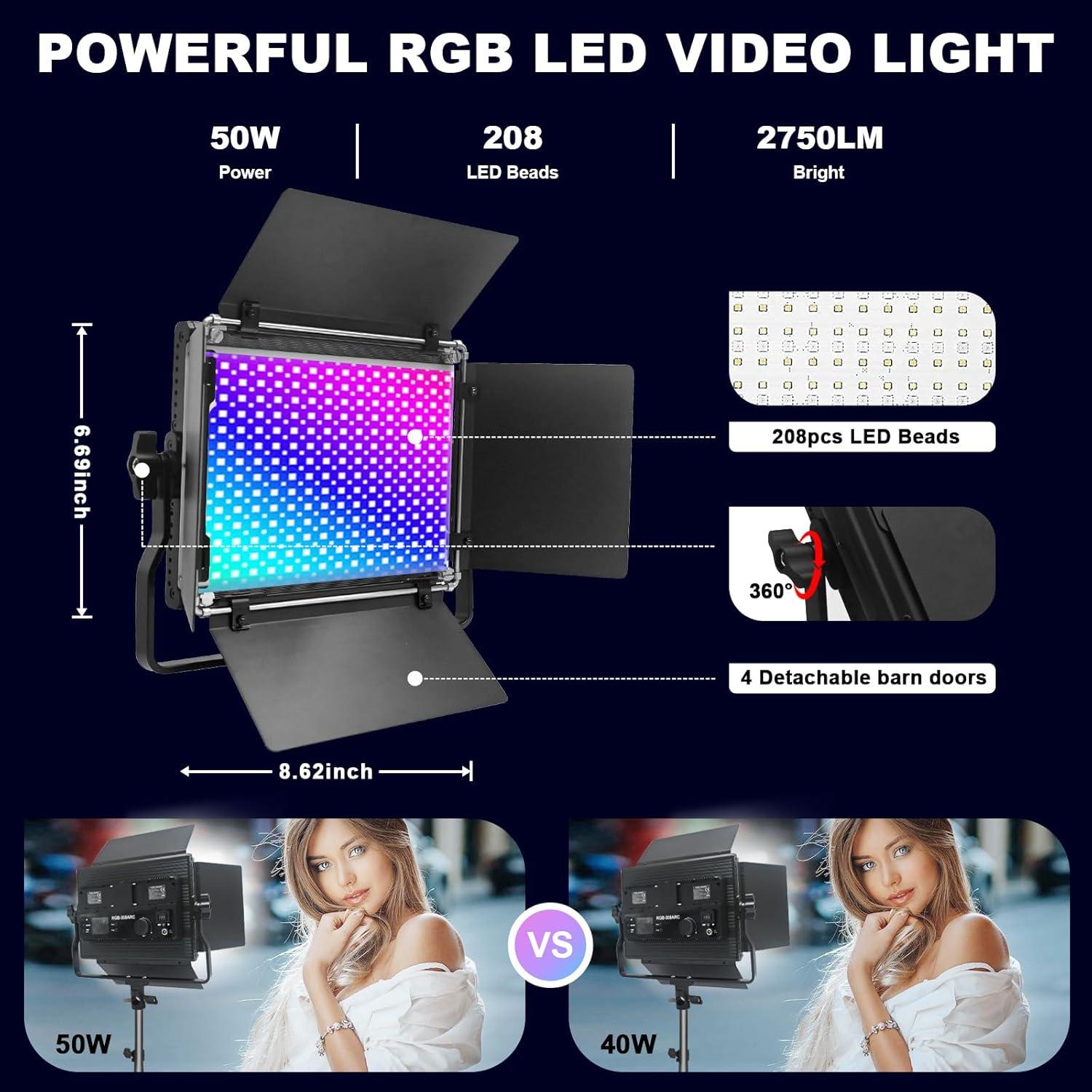 Kit de Iluminación Fotográfica RGB 50W GreatLPT con Control APP