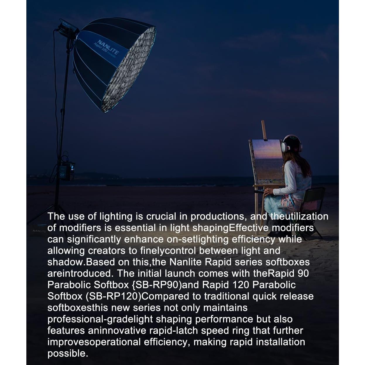 Nanlite SB-RP90 35.43 Inches / 90CM Deep Mouth Quick Release Softbox - Nanlite Patented Rapid Fast Locking Chuck, High Efficiency Soft Light, Adapted to Bowens Bayonet Fixtures