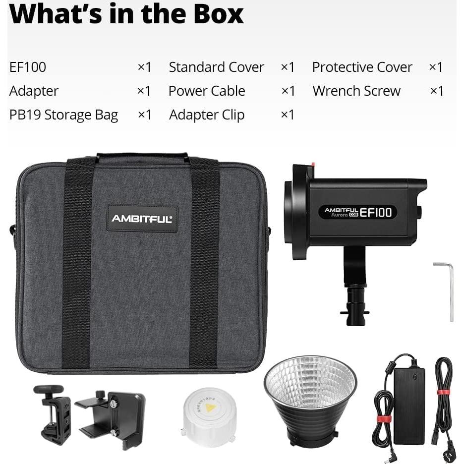 Luz de Video LED AMBITFUL EF100 100W 5600K CRI 95+ Control APP