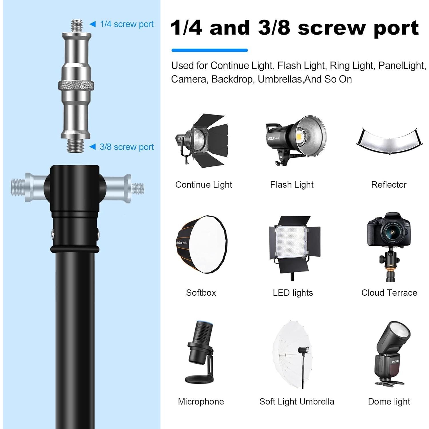 Soporte de Luz Ajustable 3m Metalico con Resorte y Bolsa