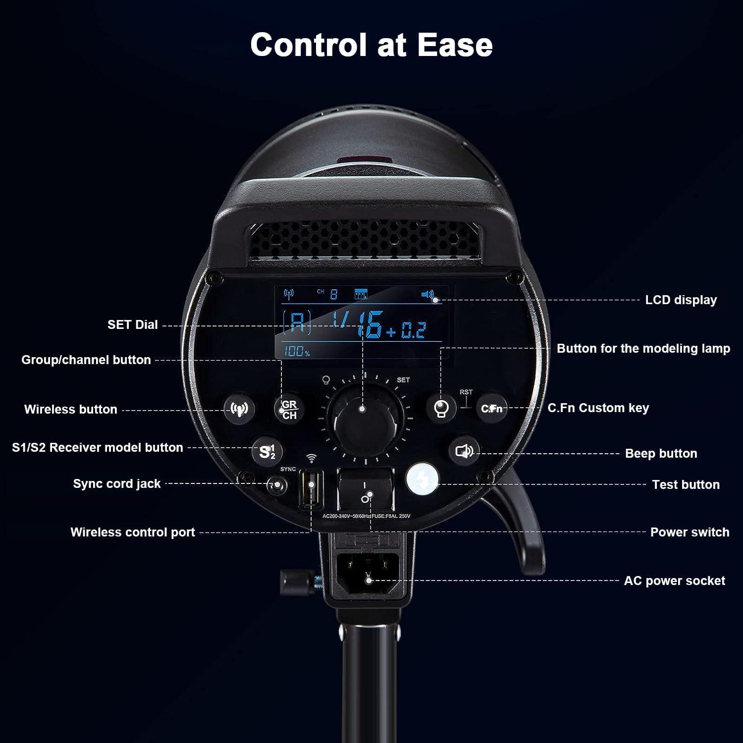 Godox 2 Pack DP600III-V DP600IIIV 1200Ws Photo Speedlite Studio Flash Strobe Monolight Bowens Mount Kit for Studio Shooting with Softbox,Light Stand,Barn Door Kit,Reflector