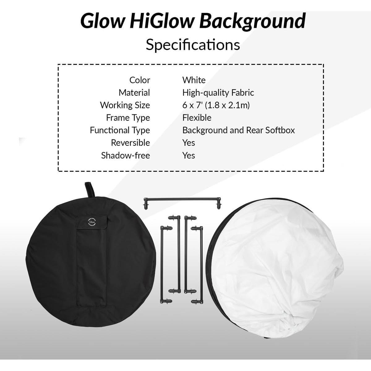 Fondo Iluminado HiGlow 6x7' Glow - Lienzo Blanco para Fotografía