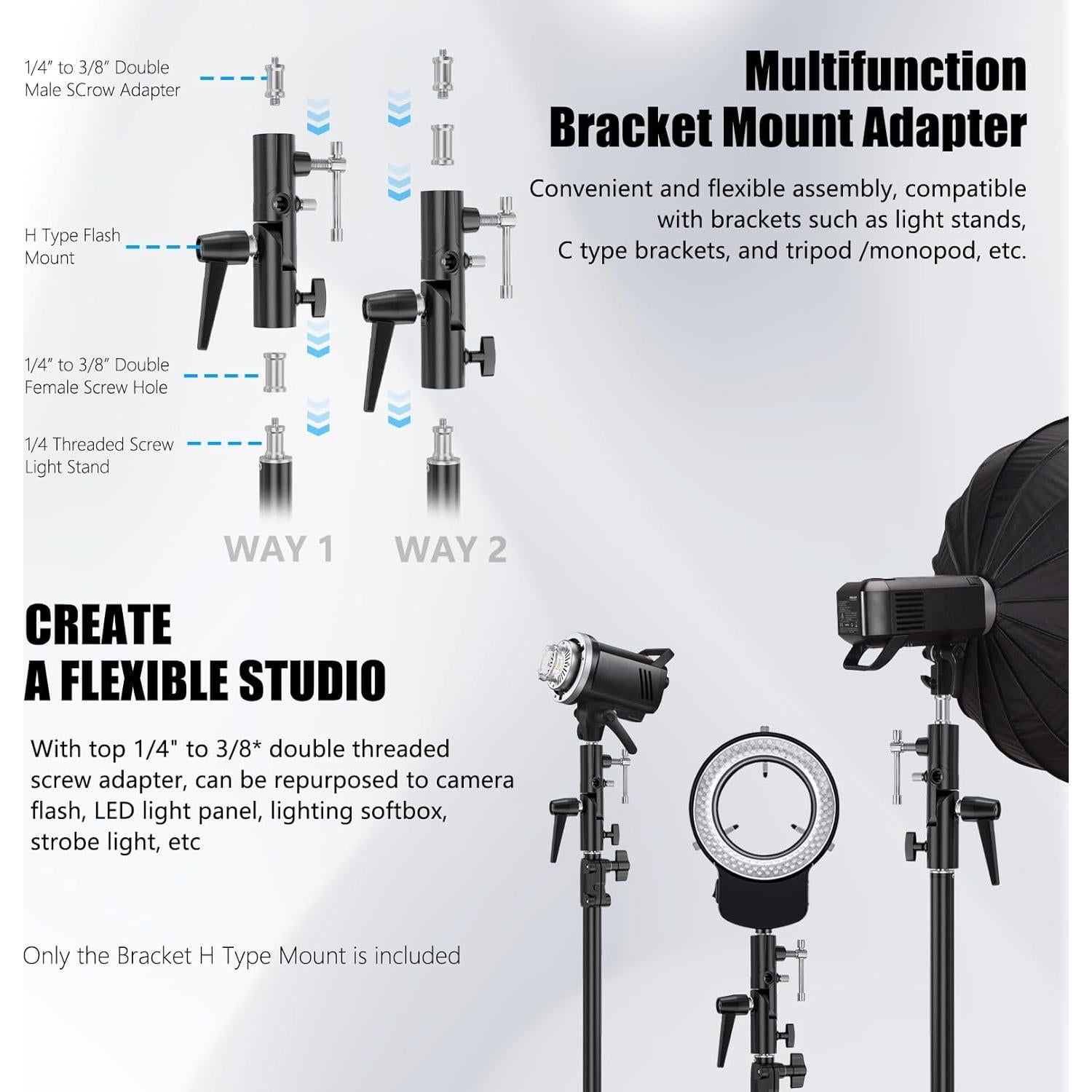 Soporte de Flash EMART Tipo H con Adaptadores 1/4" a 3/8"