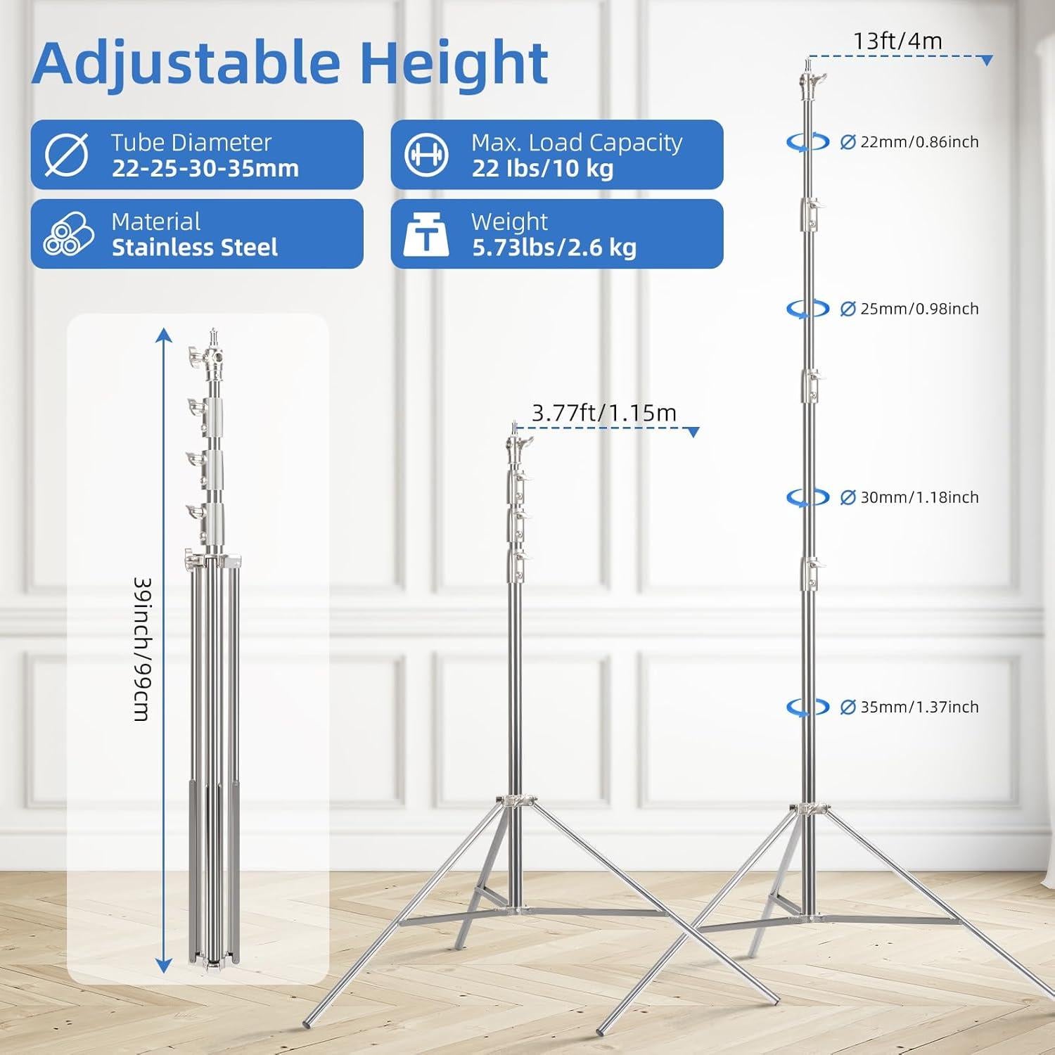 Soporte de Luz de Fotografía Gltire 4m Acero Inoxidable Ajustable